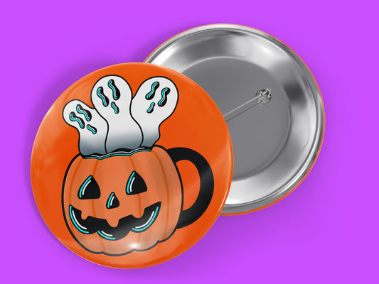 Pumpkin Coffe Mug Halloween 1.5" Pinback Button Badge