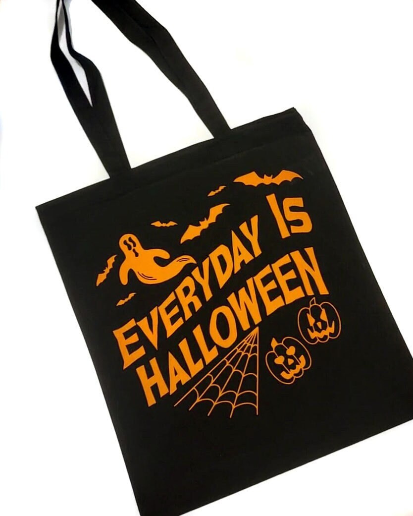 Everyday Is Halloween Tote Bag Black Cotton Reusable Shopping Bag 15"x16"