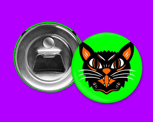 Black Cat Halloween 2.25" Bottle Opener Magnet