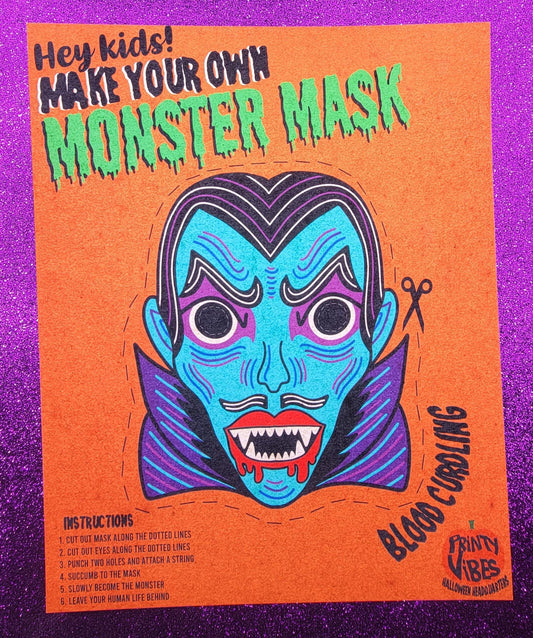 Retro Monster Mask Vampire Art Print 8x10, vintage halloween, retro halloween