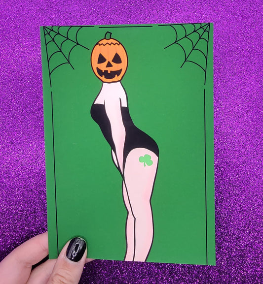 Halloween Pumpkin Mask Pinup Horror Movie Art Print 5"x7"