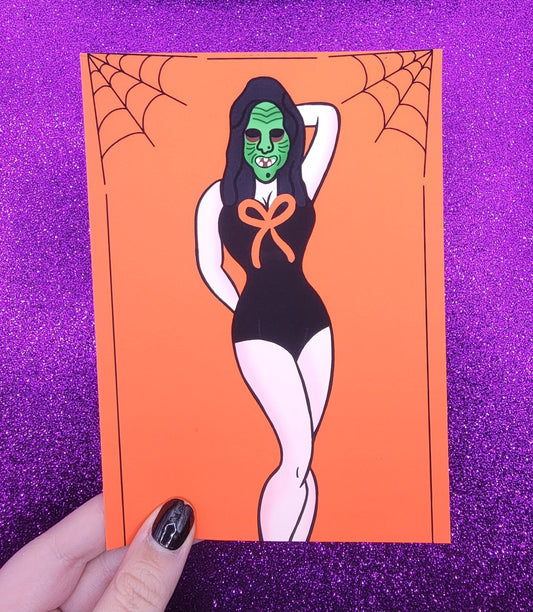 Halloween Witch Mask Pinup Horror Movie Art Print 5"x7"