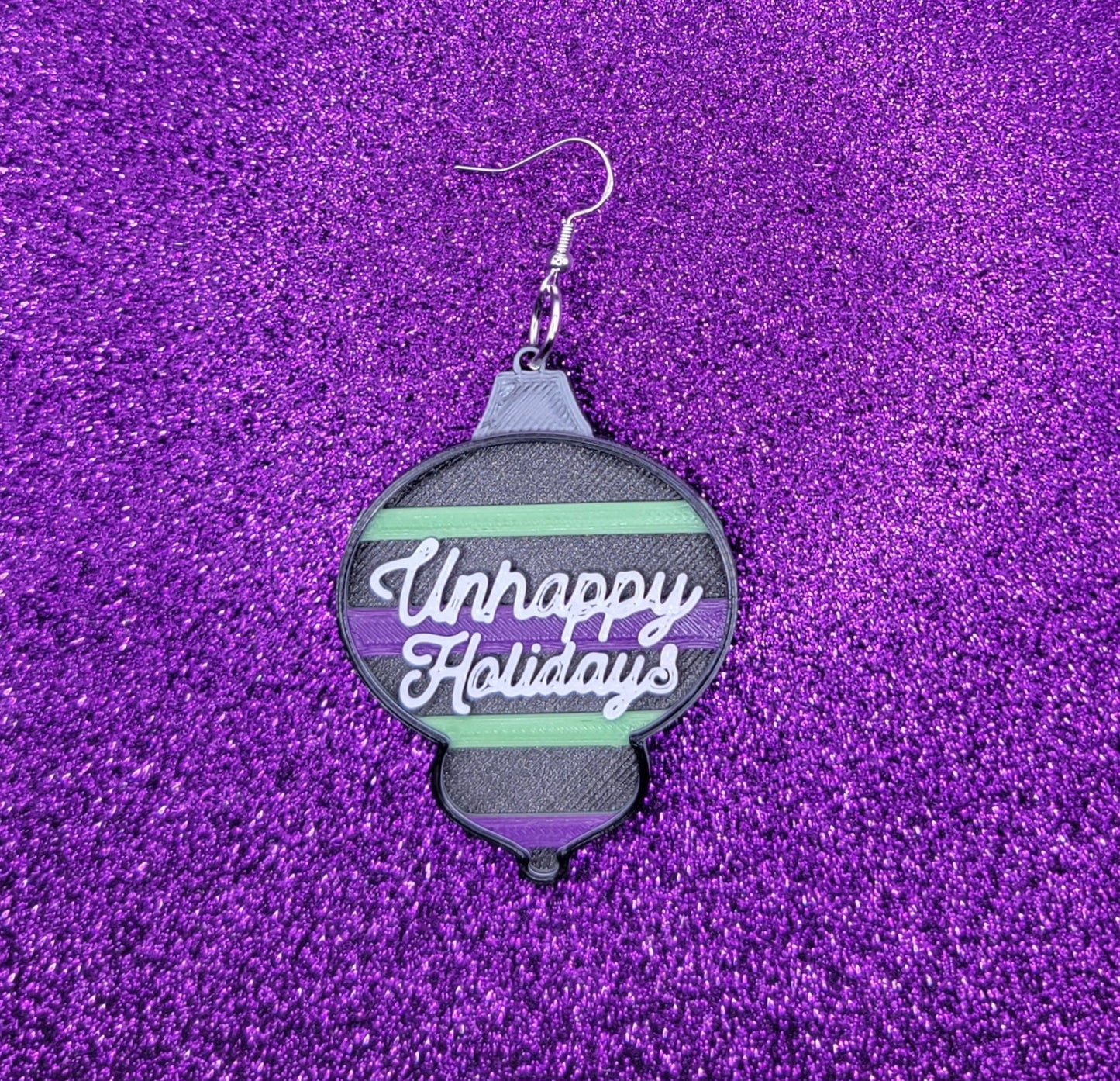 Unhappy Holidays Christmas Ornament Earrings 3D Printed Weird Earrings, Unique Earrings, Edgy Earrings, Drop Earrings, Alternative Earrings