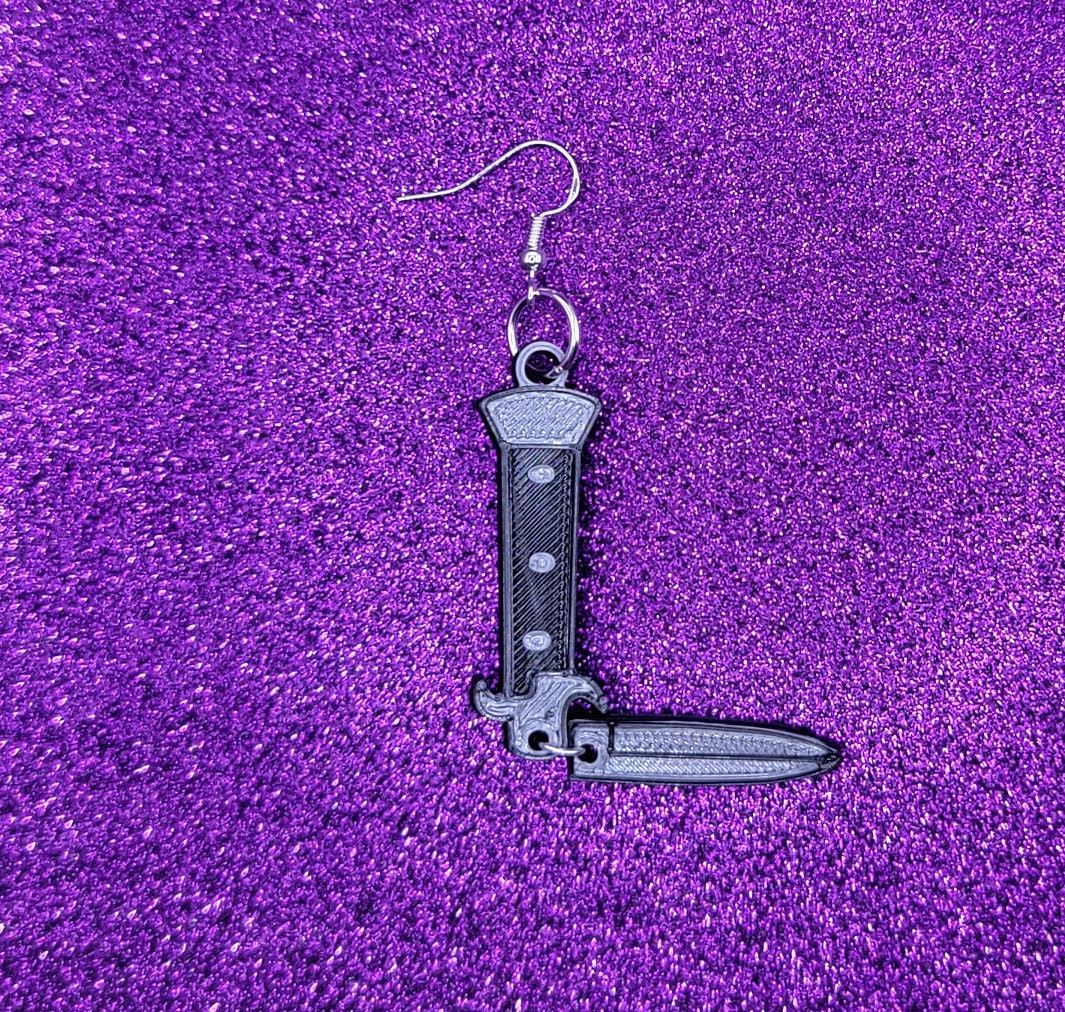 Switchblade Knife Statement Earrings 3D Printed. Weird Earrings, Unique Earrings, Edgy Earrings, Drop Earrings, Alternative Earrings