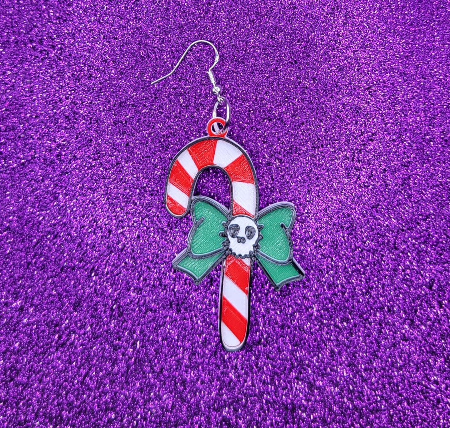 Spooky Skull Candy Cane Christmas Earrings 3D Printed Weird Earrings, Unique Earrings, Edgy Earrings, Drop Earrings, Alternative Earrings