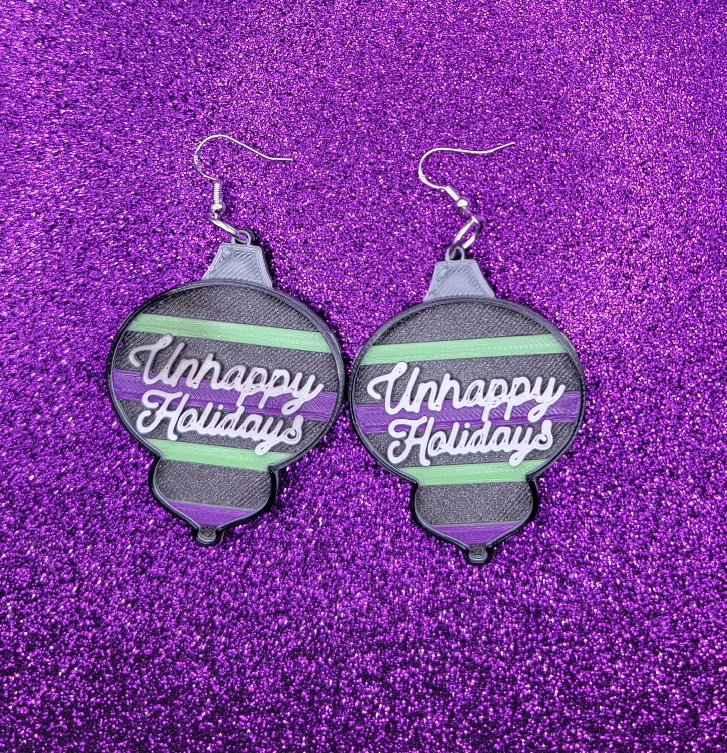 Unhappy Holidays Christmas Ornament Earrings 3D Printed Weird Earrings, Unique Earrings, Edgy Earrings, Drop Earrings, Alternative Earrings