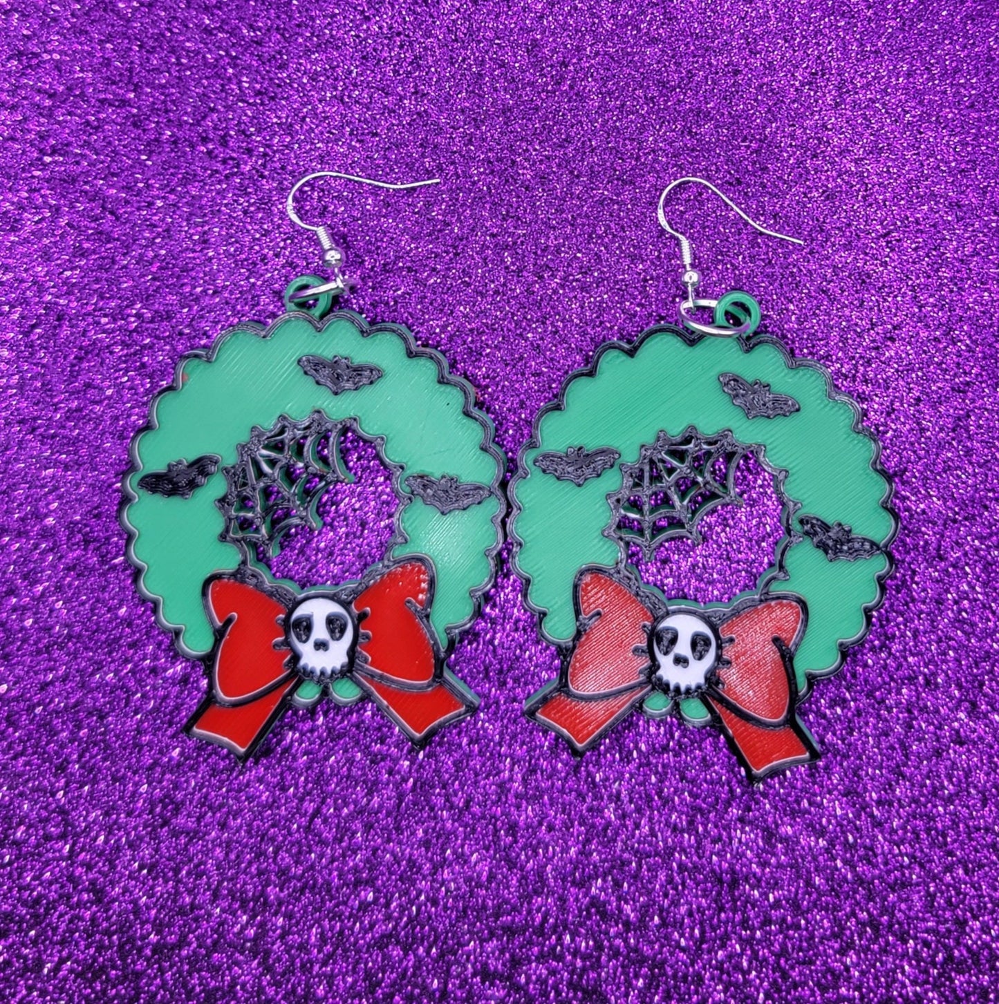 Spooky Spiderweb Wreath Christmas Earrings 3D Printed Weird Earrings, Unique Earrings, Edgy Earrings, Drop Earrings, Alternative Earrings