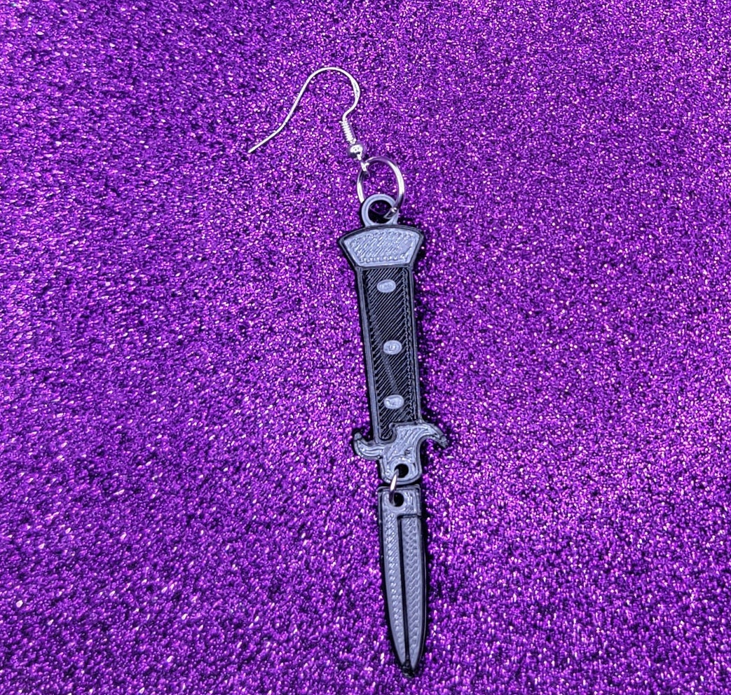 Switchblade Knife Statement Earrings 3D Printed. Weird Earrings, Unique Earrings, Edgy Earrings, Drop Earrings, Alternative Earrings