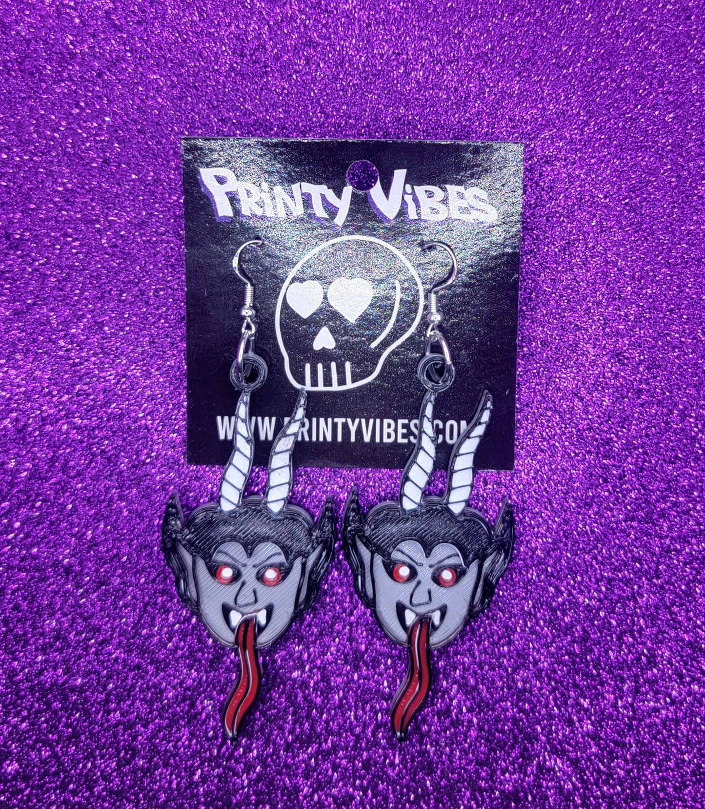 Krampus Christmas Holiday Earrings 3D Printed Weird Earrings, Unique Earrings, Edgy Earrings, Drop Earrings, Alternative Earrings